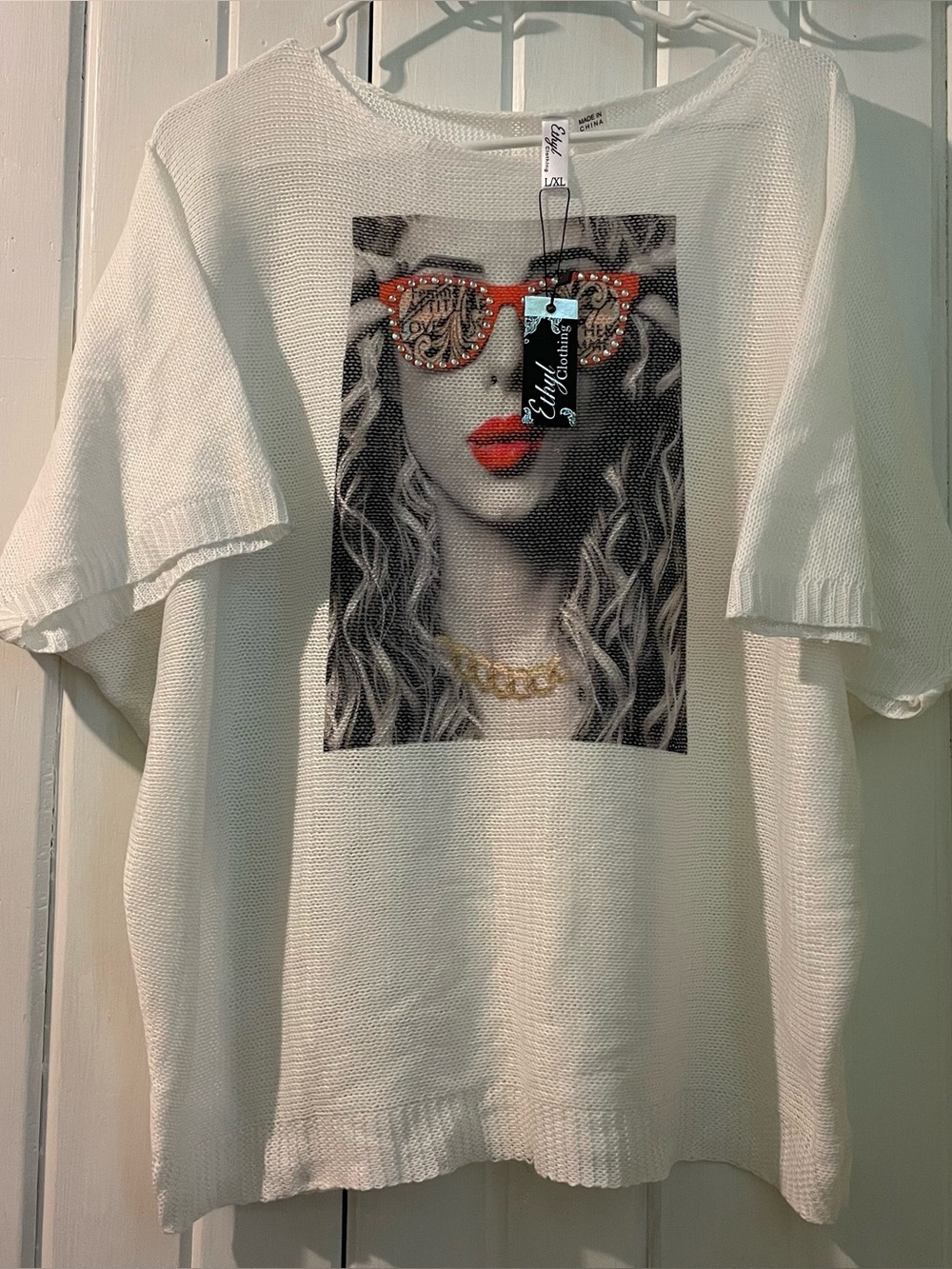 ETHYL bling Y2K open weave sheer sweater L/XL NWT